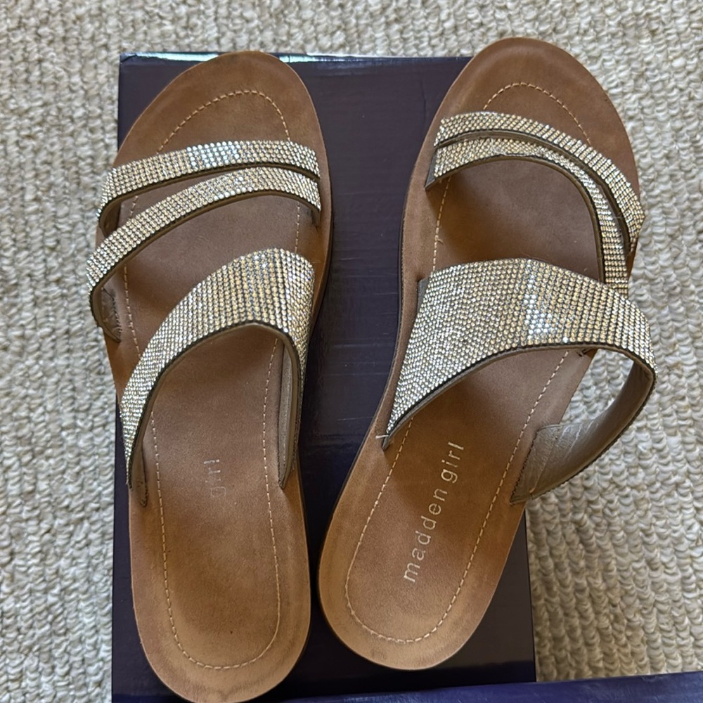 Madden Girl Gold Rhinestone Slide Sandals - Women's